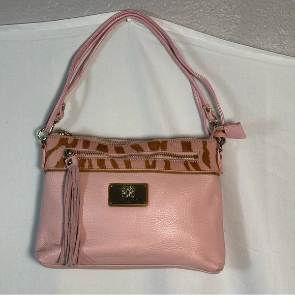 Vintage Original by Sharif Pink Leather‎ / Fur Crossbody Bag Purse with Tassel - Picture 2 of 11